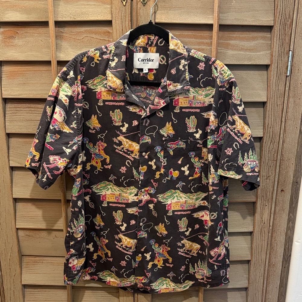 Corridor Black Multicolor Casual Button Down Shirt